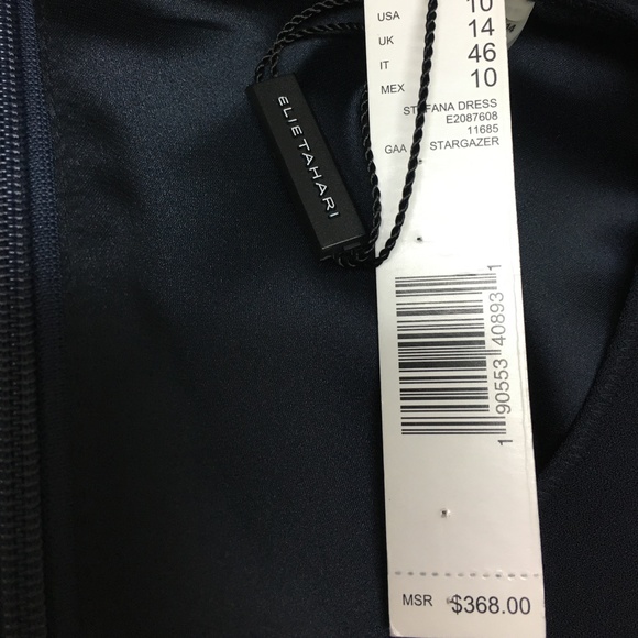 NWT $368 ELIE TAHARI NAVY STEFANA RUFFLE SLEEVE SHIFT DRESS Sz 10 - Picture 5 of 12